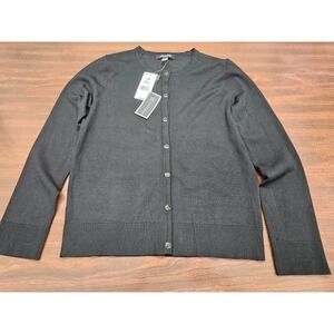 Cable & Gauge Womens Cardigan Sweater Petite Medium Black Snap Button NWT knit